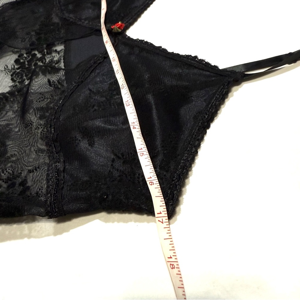 Sheer Black Velvet Floral Lace Slip Maxi Dress Rose Bow Whimsygoth Fairy Grunge - Picture 14 of 15